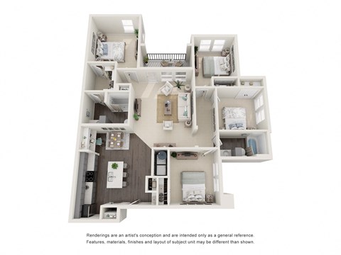 Floor plan for 4 beds, 2 baths, 1519 sqft
